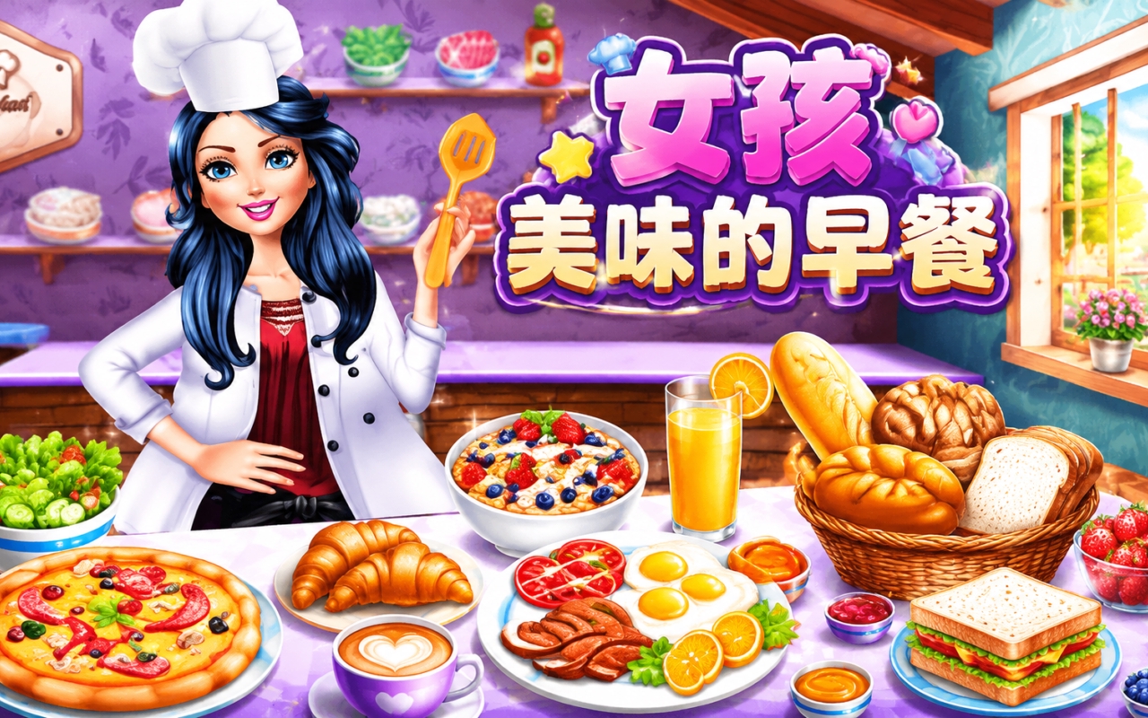 女孩美味的早餐