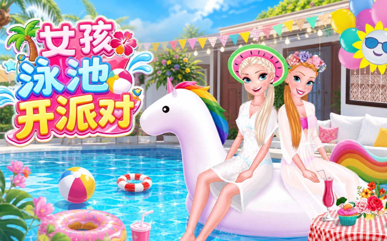 女孩泳池开派对
