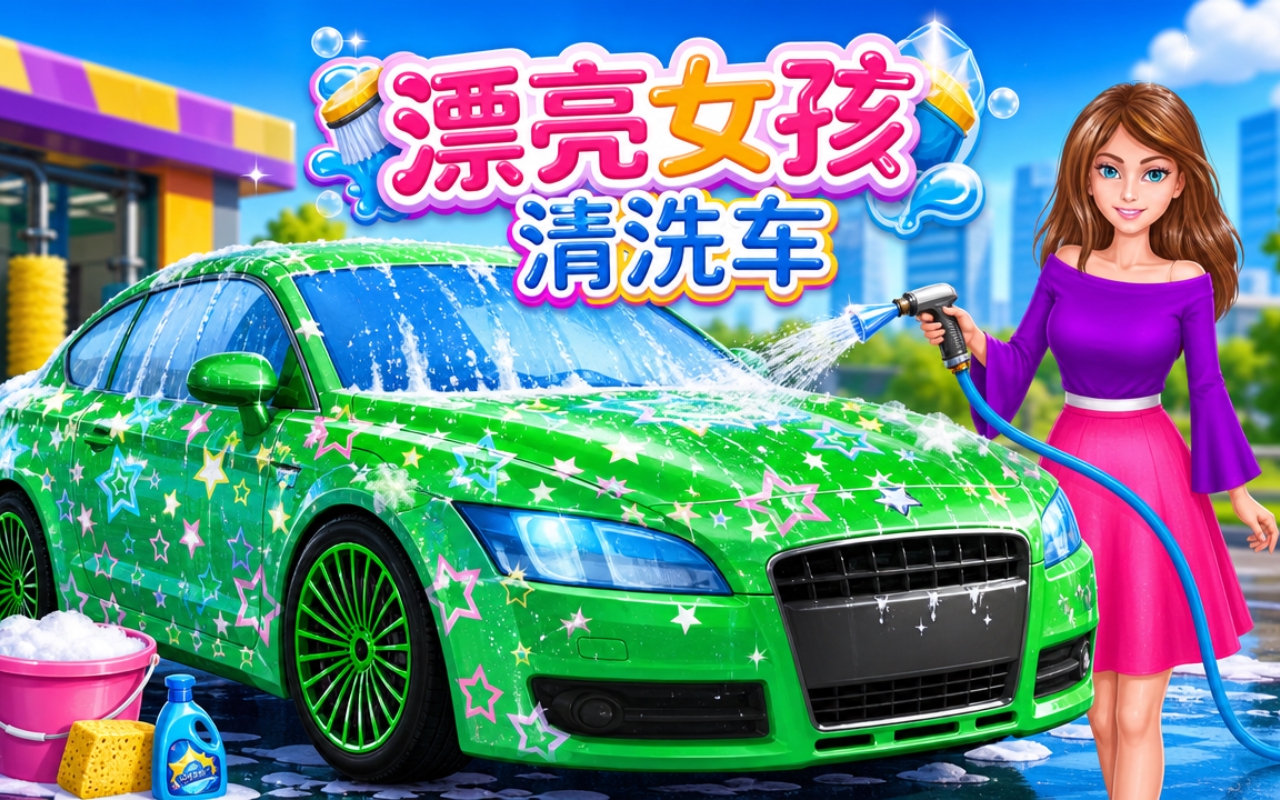漂亮女孩清洗车