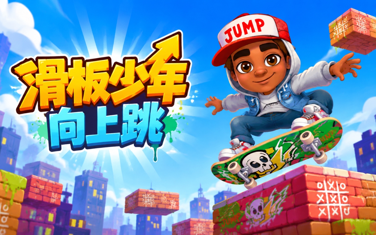 滑板少年向上跳