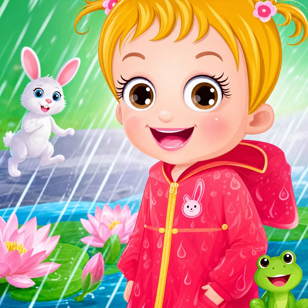 可爱宝贝雨天玩耍