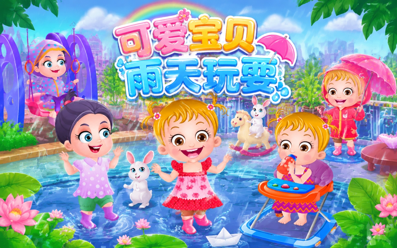 可爱宝贝雨天玩耍