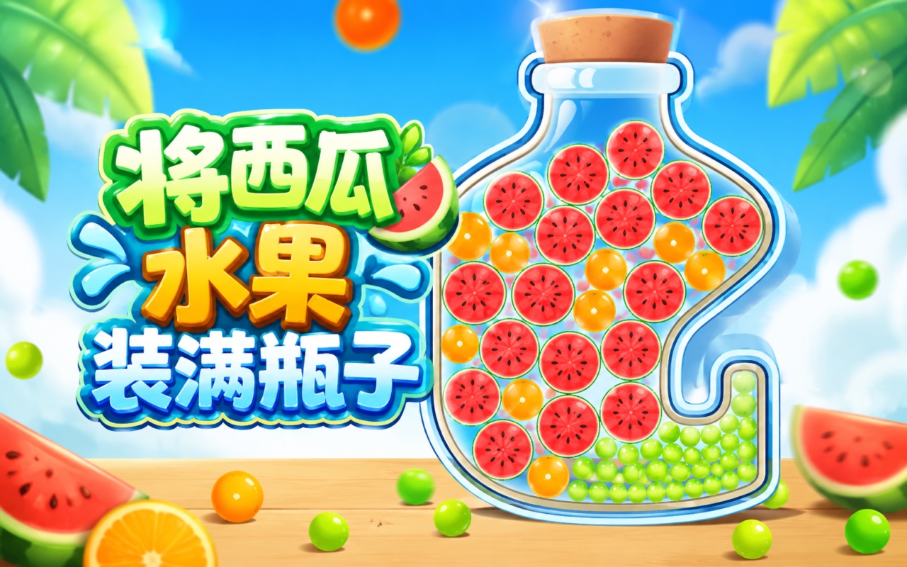 将西瓜水果装满瓶子