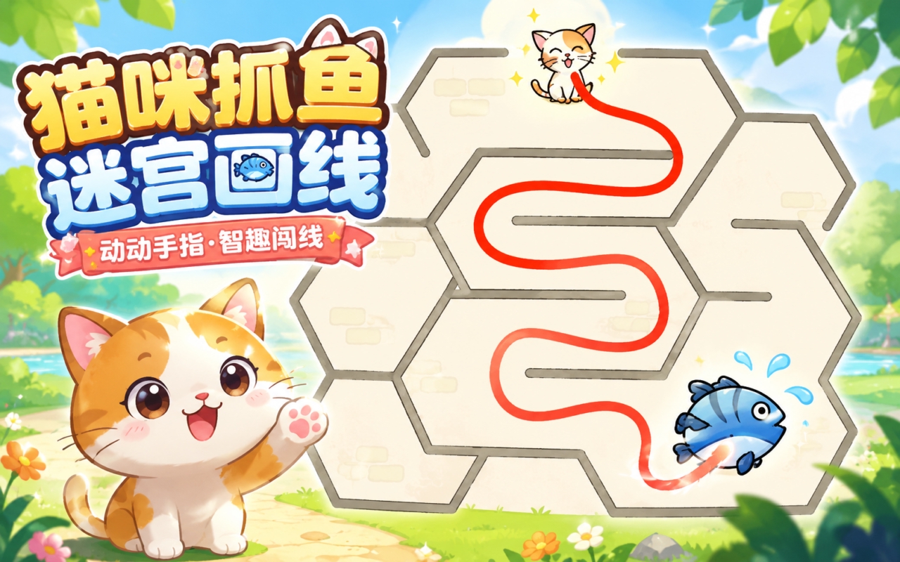 猫咪抓鱼迷宫画线