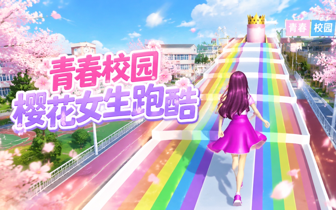 青春校园樱花女生跑酷